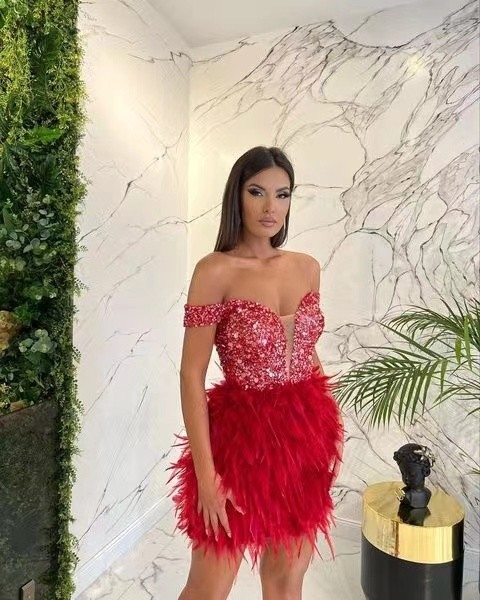 Sequin Mini Feather Glamorous Party Dress ED2388 for Women's Party in Picture Color and Stylish by S-L Kimshein Luxury