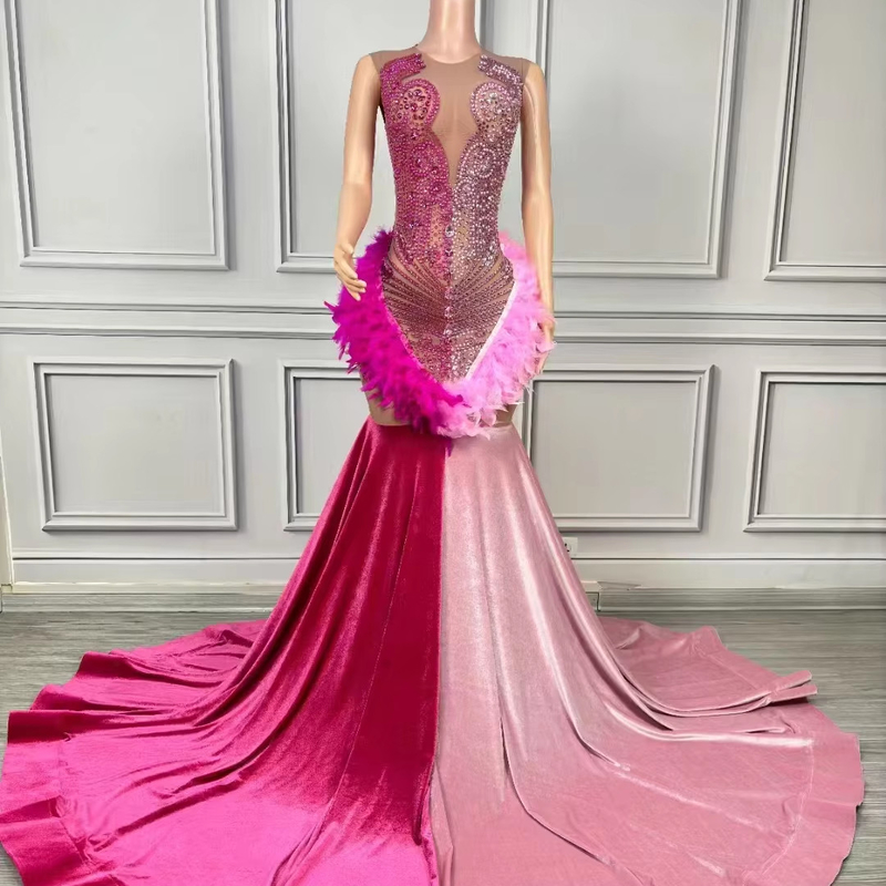 AD2287 Long Party Dress Elegant Crystal Wedding Dress for Women Luxurious Water Diamond Evening Dress