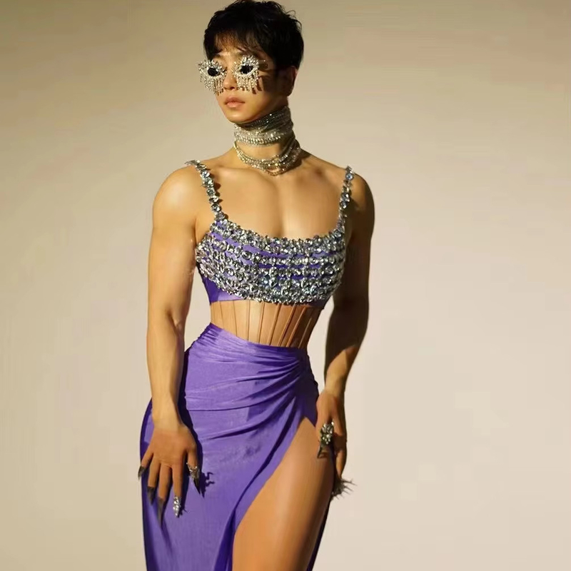 AD2099 Kimshein Fashion Crystal Dress for Women Luxury Two-Piece Set Natural Waistline and Exquisite Embellishments