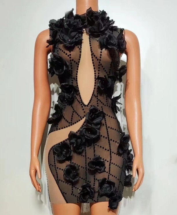 AD2153 Women's Club Party Mini Dress with Handmade Beaded Rhinestone Embellishments Fast Response Service FEDEX Delivery