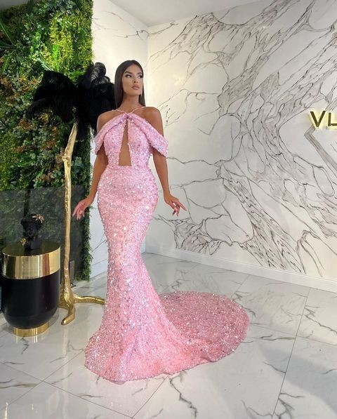 Printed ED2375 Pink Sequin Dress for Women's Party Evening Dress Elegant Club Shiny Fashion from Partywear