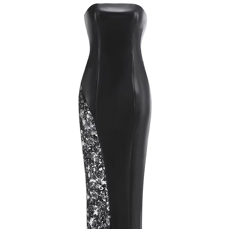 Adult Age Range SB3173 Sexy Black PU Leather Off-the-Shoulder Bodycon Dress for Fashion Party Night Women's Lace Dress