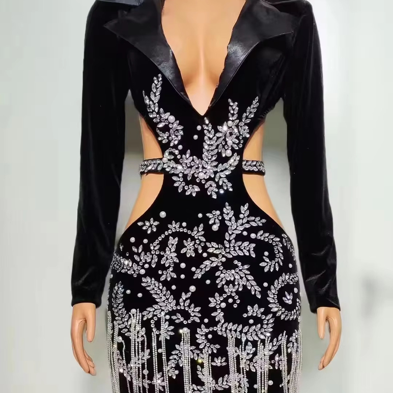 Stock/ AD2143 Sexy Black Girl Beaded Embroidery Girls' Back to School Gift Black Velvet Short Prom Dress with Side Ruffles