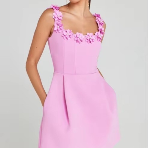 Summer and Autumn Essential Guangdong Pink Women's Sexy Sleeveless Hollow Out Party Long Bandage Dress with Flower Decoration
