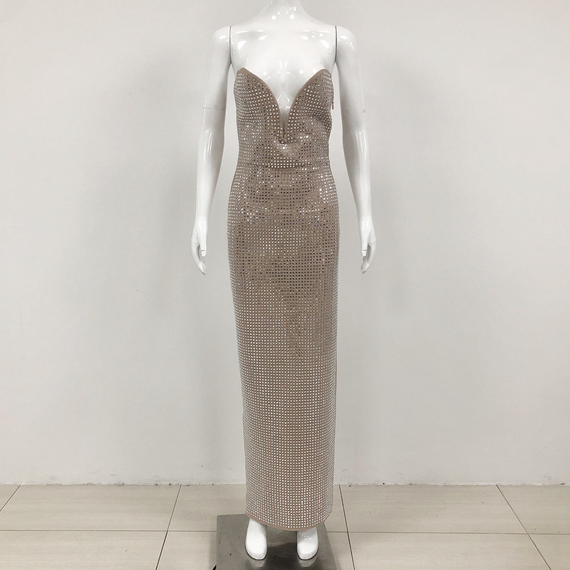 Natural Waistline Brown Maxi Evening Dress with Shimmer Strapless Design 100 Elegant and Luxurious Wedding Attire
