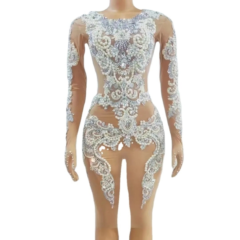 AD1746 Luxurious Women's Elegant Dress with Gemstone Pearl Party Dress Fast Response and Exquisite Craftsmanship