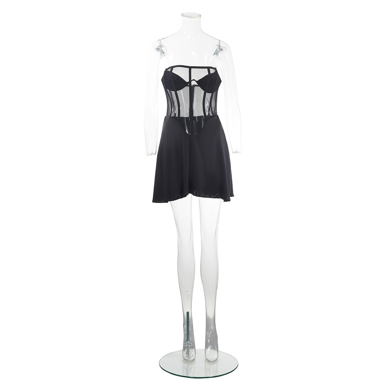 100 Pieces Women's Sleeveless Mini Dress Without Shoulder Straps for Party in Black See-through Design