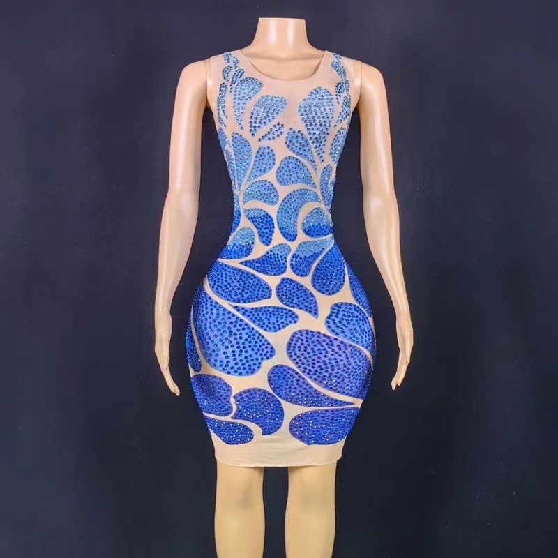 Summer 2021 Women's Mini Dress with Sparkling Diamond Detail and Crystal Embellishment Straight Skirt AD1733 Collection